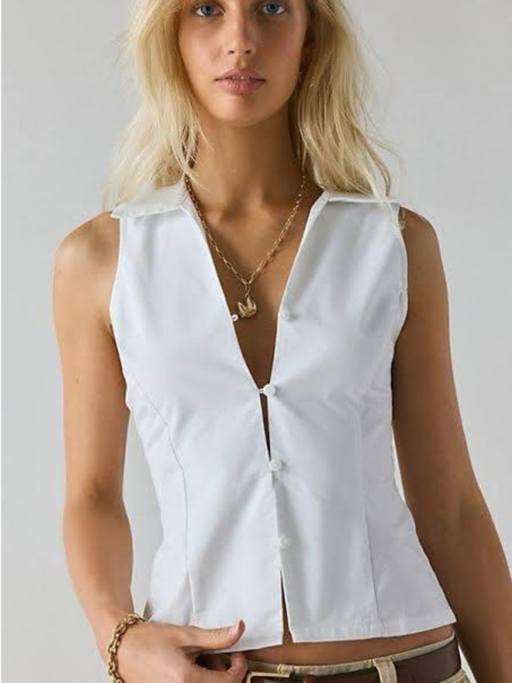 Urban Outfitters White Sleeveless Button-Front Collared Tank NWT XXS